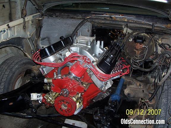 430 Buick engine sitting in '78 Olds Cutlass Salon